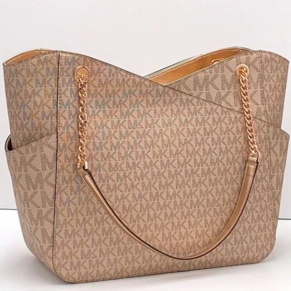 MICHAEL KORS LARGE X CHAIN SHOULDER TOTE BAG ROSE GOLD COLOR SIGNATURE - Picture 3 of 16